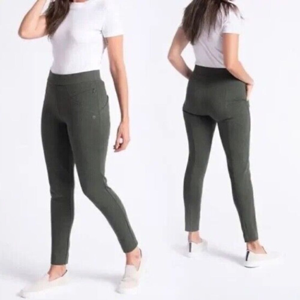 Betabrand Dark Green Zippered Journey Pull On High Rise Pants Size XL Petite